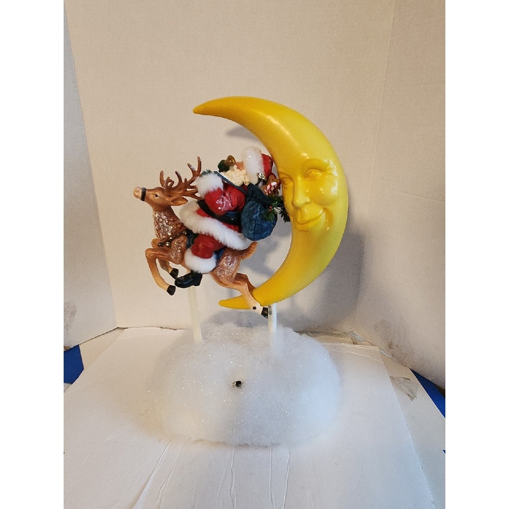 VINTAGE ANIMATED MOONLIGHT DELIVERY KURT ADLER SANTA REINDEER MUSICAL LIGHTED